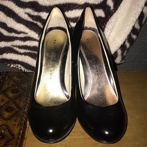 NWOT: Black patent leather heels.